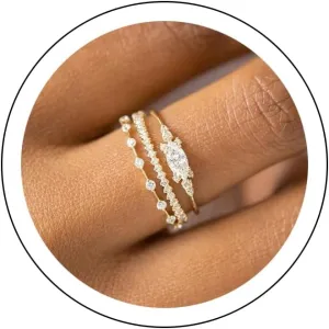 Gold Stacking Rings for Women Non Tarnish 14K Gold Plated Cubic Zirconia Rings Set Dainty Statement Engagement Promise Rings Prom Wedding Aesthetic Jewelry Valentine's Day Jewelry Size 5-11