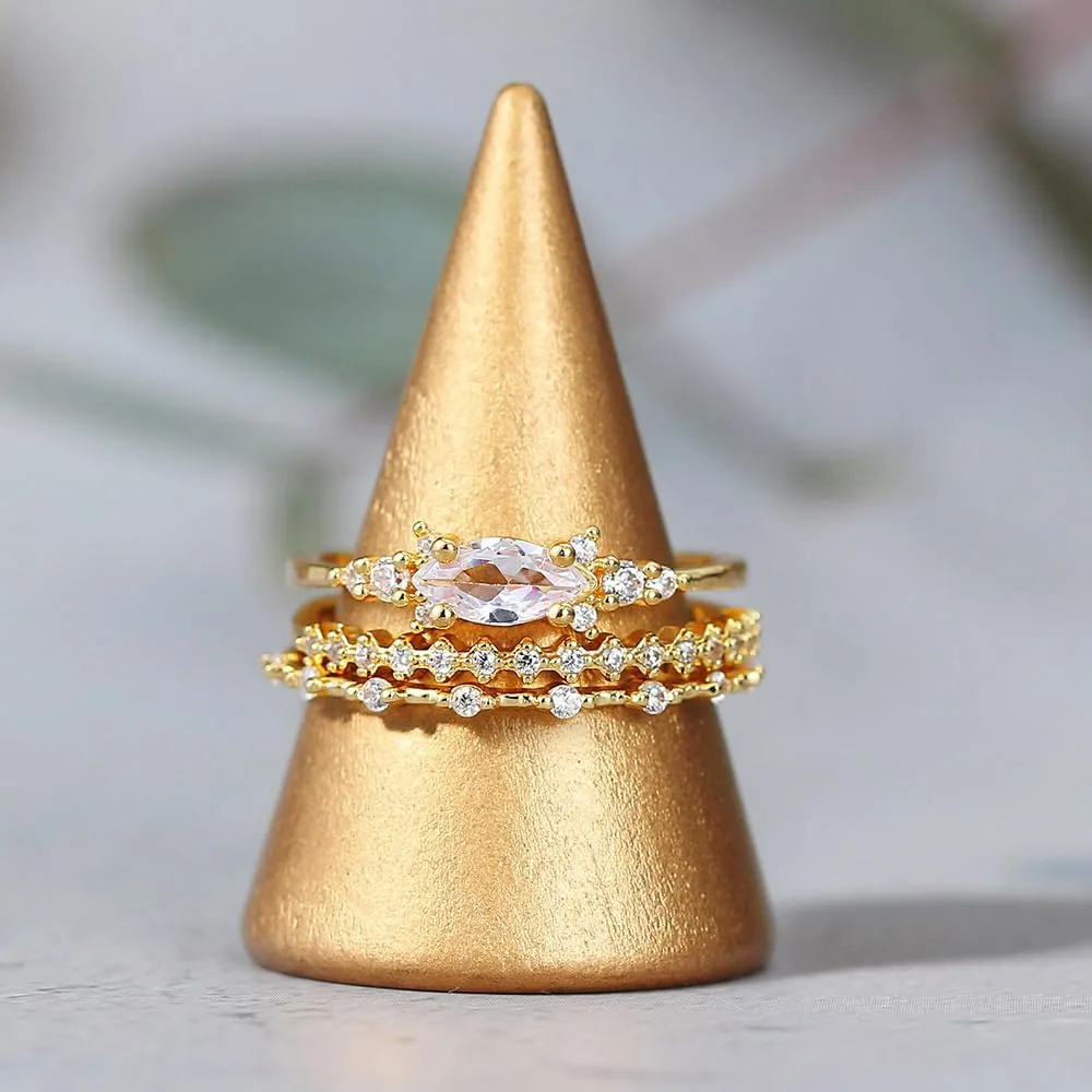 Gold Stacking Rings for Women Non Tarnish 14K Gold Plated Cubic Zirconia Rings Set Dainty Statement Engagement Promise Rings Prom Wedding Aesthetic Jewelry Valentine's Day Jewelry Size 5-11