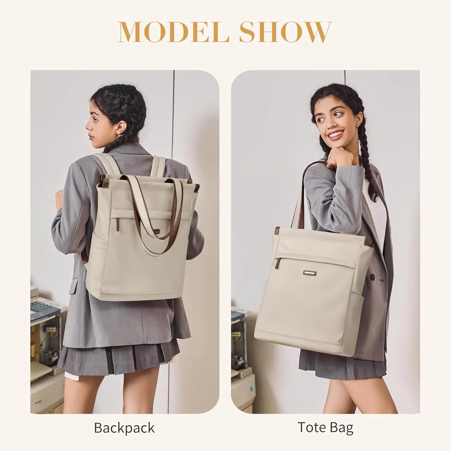 GOLF SUPAGS Convertible Laptop Backpack for Women Casual Daypack Notebook Tote Bag for Work College Travel Leisure (Apricot)