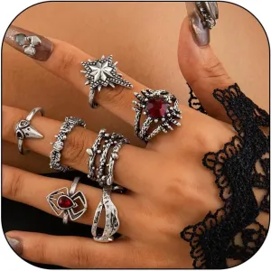 Gothic Stackable Ring Snake Knuckle Rings for Women Halloween Stacking Snake Spider Skull Heart Bat Flower Midi Ring Pack
