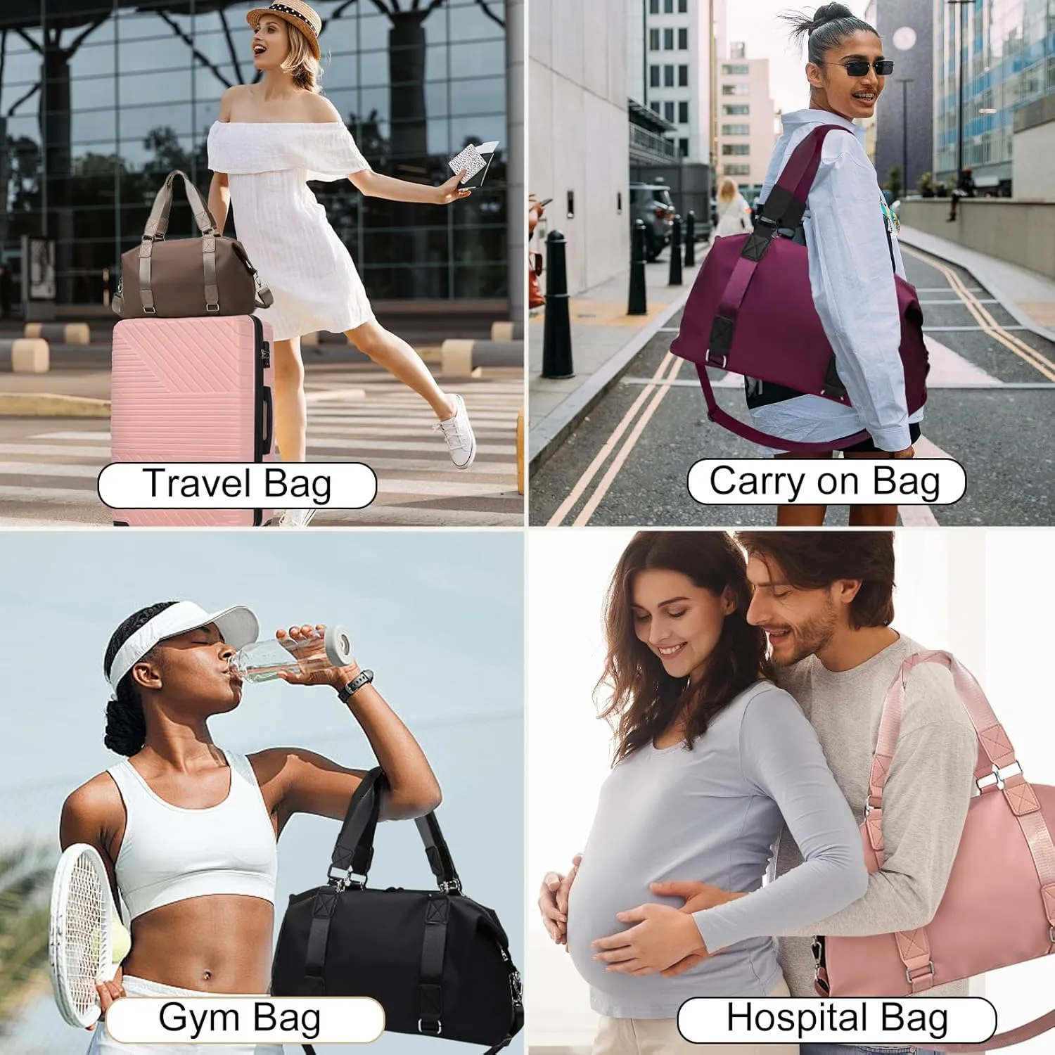 Gym Bag for Women Weekender Carry on Bag Dance Yoga Tote Bag Travel Duffle Personal Item Bag with Wet Pocket Toiletry Makeup Bag for Men Sport Trips Hospital Black Khaki