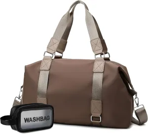Gym Bag for Women Weekender Carry on Bag Dance Yoga Tote Bag Travel Duffle Personal Item Bag with Wet Pocket Toiletry Makeup Bag for Men Sport Trips Hospital Black Khaki