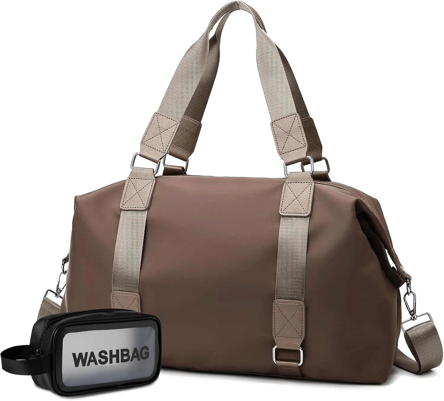 Gym Bag for Women Weekender Carry on Bag Dance Yoga Tote Bag Travel Duffle Personal Item Bag with Wet Pocket Toiletry Makeup Bag for Men Sport Trips Hospital Black Khaki
