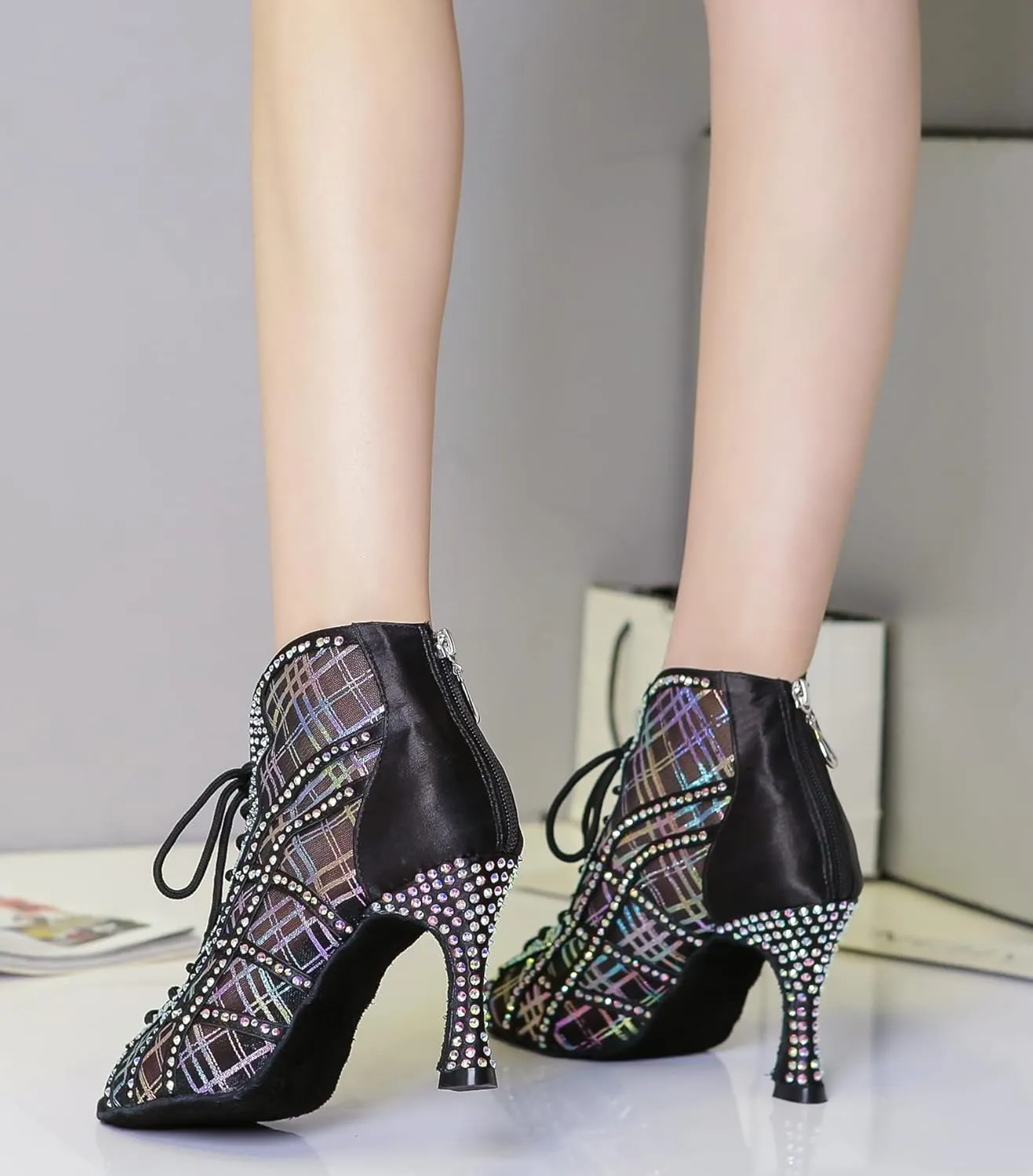 Hanfike Womens Peep Toe Boot Heels Mesh Summer Booties Sandals