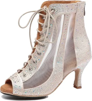 Hanfike Womens Peep Toe Boot Heels Mesh Summer Booties Sandals