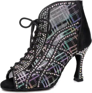 Hanfike Womens Peep Toe Boot Heels Mesh Summer Booties Sandals
