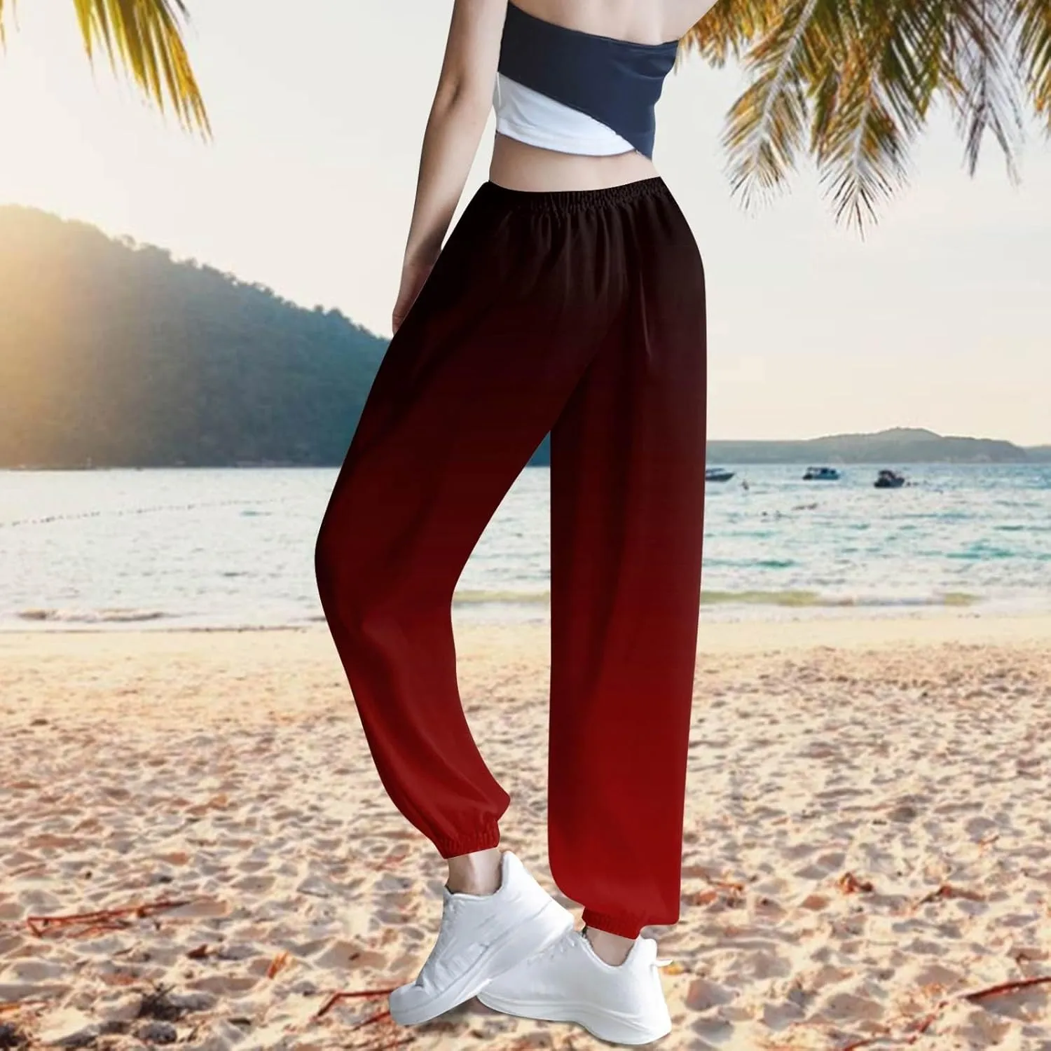 Harem Pants for Women Loose Fit Tie Dye Beach Pants Casual Dressy Pockets Elastic High Waisted Summer Trousers Lounge
