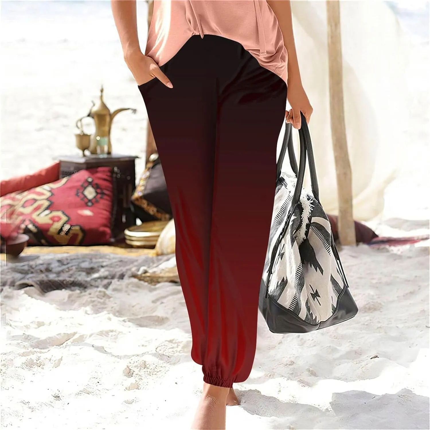 Harem Pants for Women Loose Fit Tie Dye Beach Pants Casual Dressy Pockets Elastic High Waisted Summer Trousers Lounge