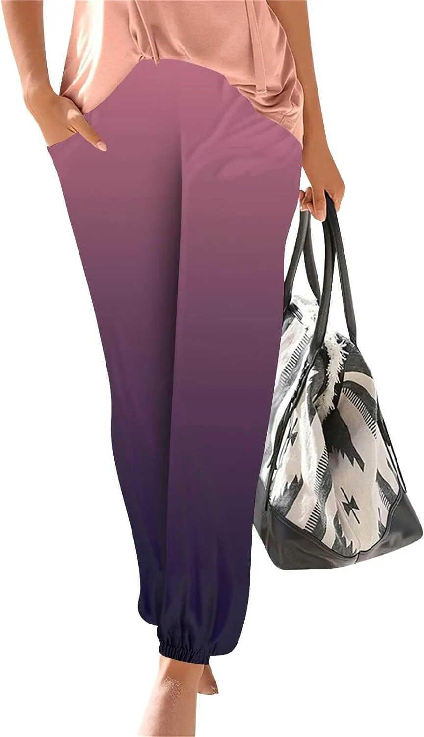 Harem Pants for Women Loose Fit Tie Dye Beach Pants Casual Dressy Pockets Elastic High Waisted Summer Trousers Lounge