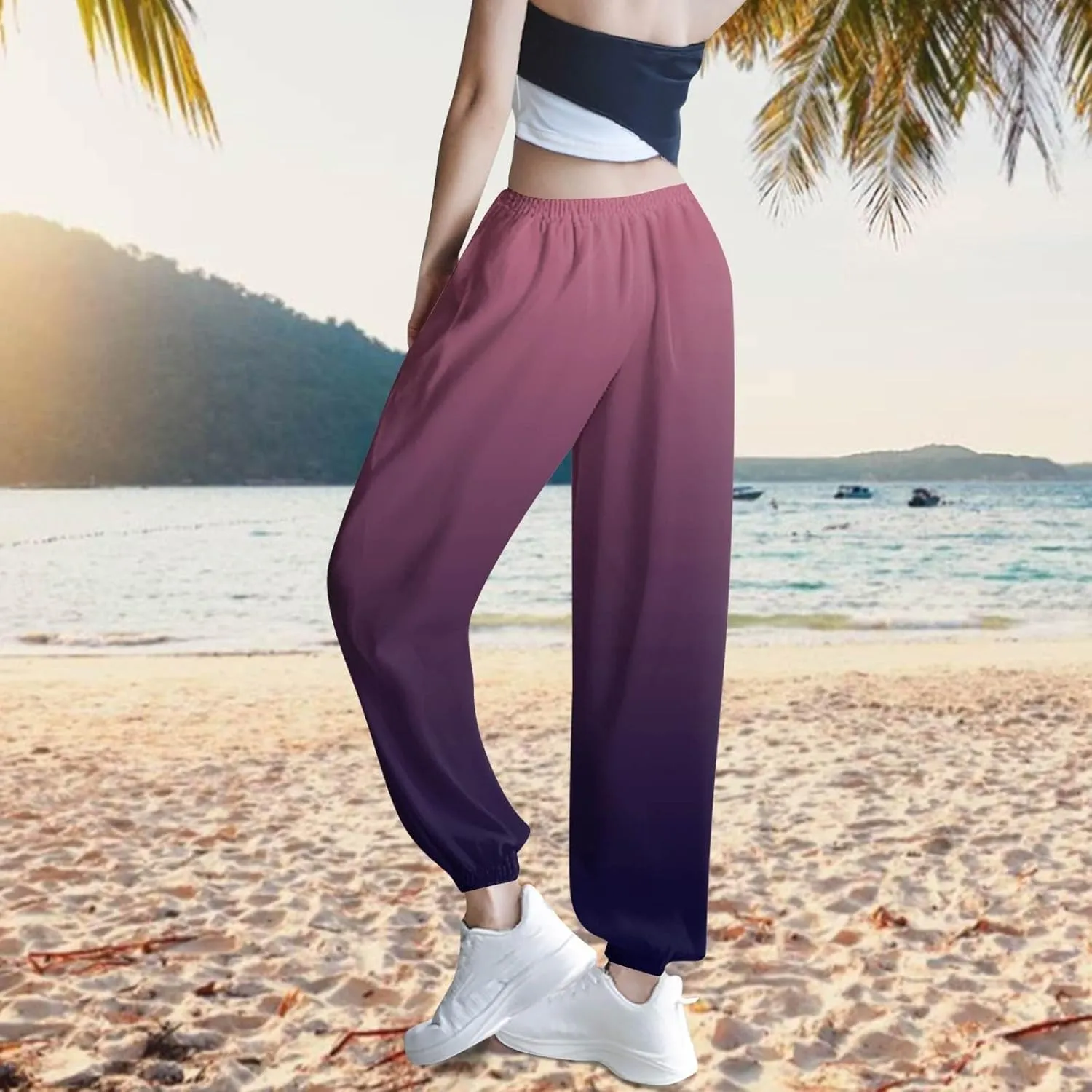 Harem Pants for Women Loose Fit Tie Dye Beach Pants Casual Dressy Pockets Elastic High Waisted Summer Trousers Lounge