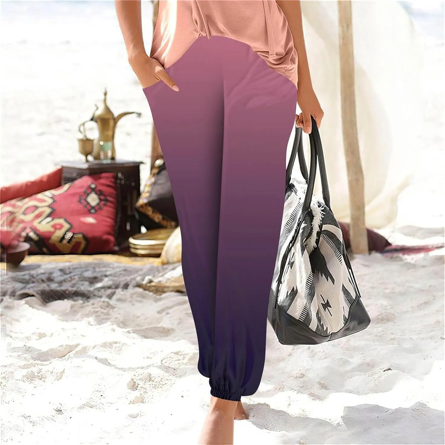 Harem Pants for Women Loose Fit Tie Dye Beach Pants Casual Dressy Pockets Elastic High Waisted Summer Trousers Lounge