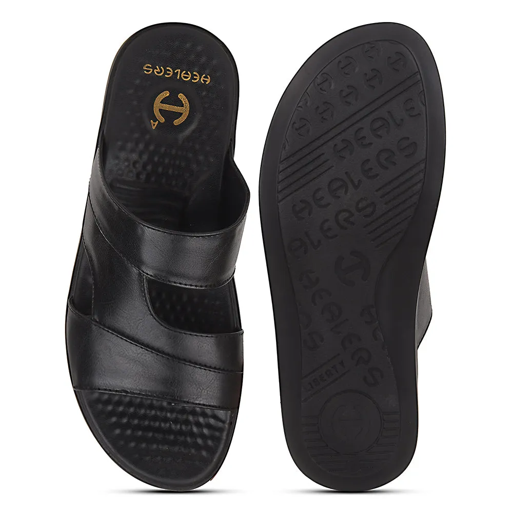 Healers Black Casual Slipper For Men SOFTER-3 By Liberty