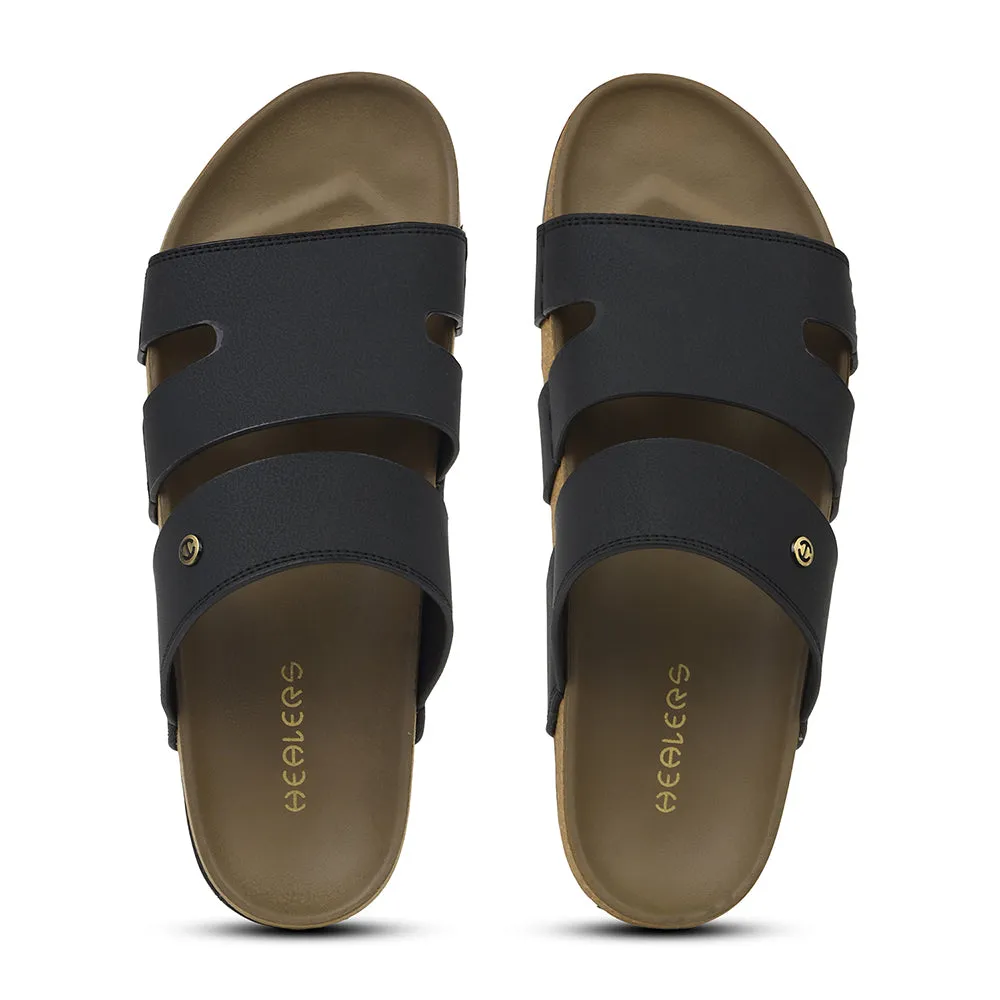 Healers Black Casual Slipper For Mens AOL-5 By Liberty