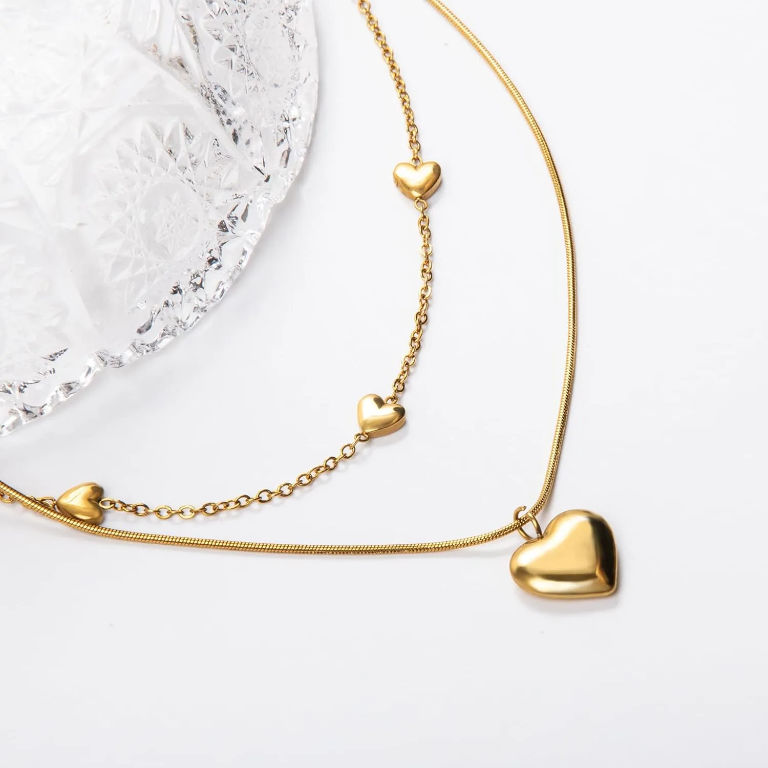 Heart Chain Necklaces Gold Heart Necklaces Layered Stainless Steel Jewelry Choker Pendant Necklace Heart Necklace for Women