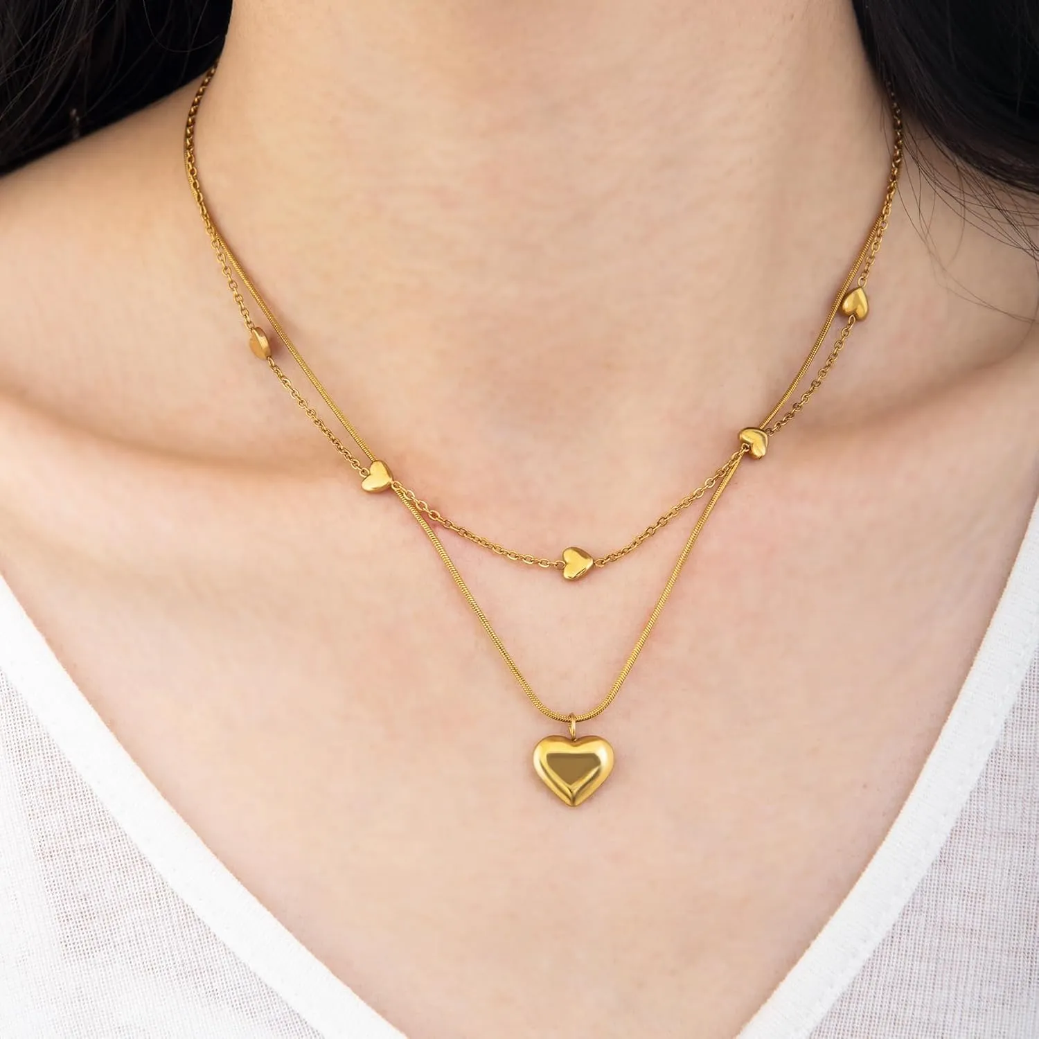 Heart Chain Necklaces Gold Heart Necklaces Layered Stainless Steel Jewelry Choker Pendant Necklace Heart Necklace for Women