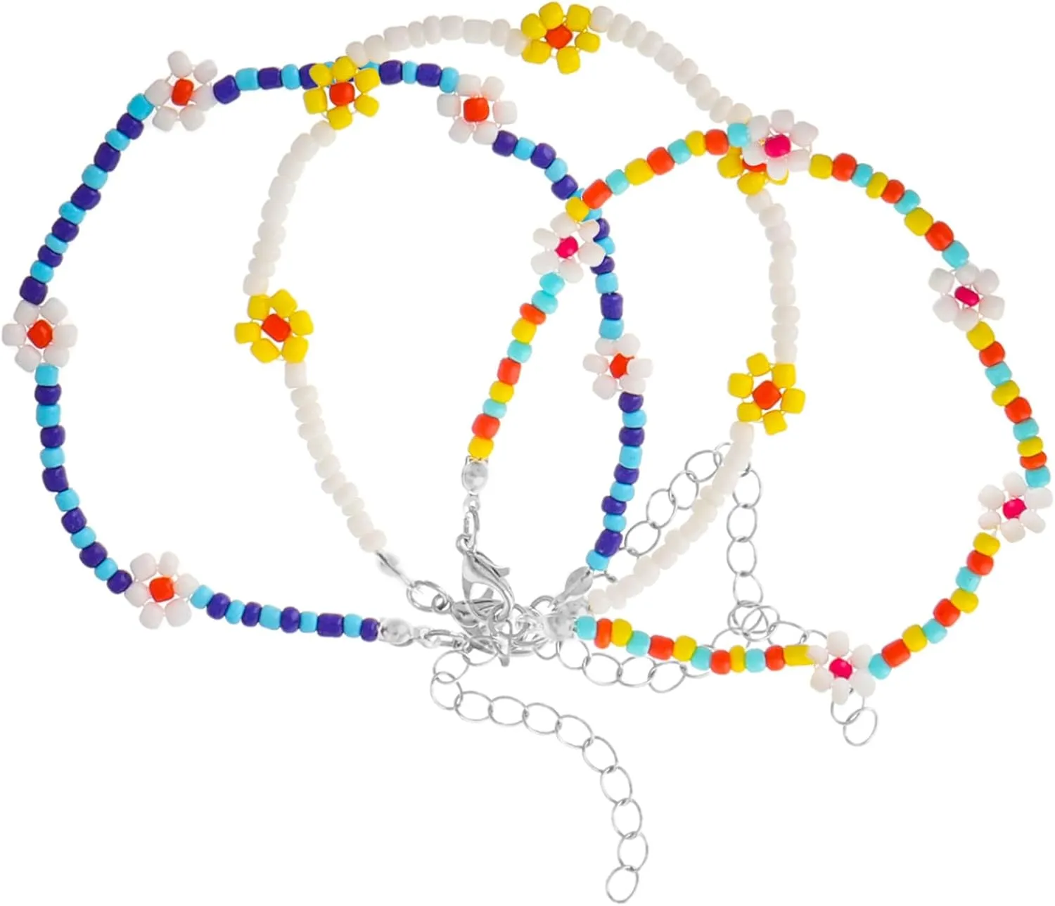 Homoyoyo 3pcs Vacation Rice Bead Ankle Chain Flower Anklet Bracelets Colorful Beaded Bracelets Daisy Bead Bracelet Summer Beaded Jewelry Summer Bracelets Flower Bracelet Beads