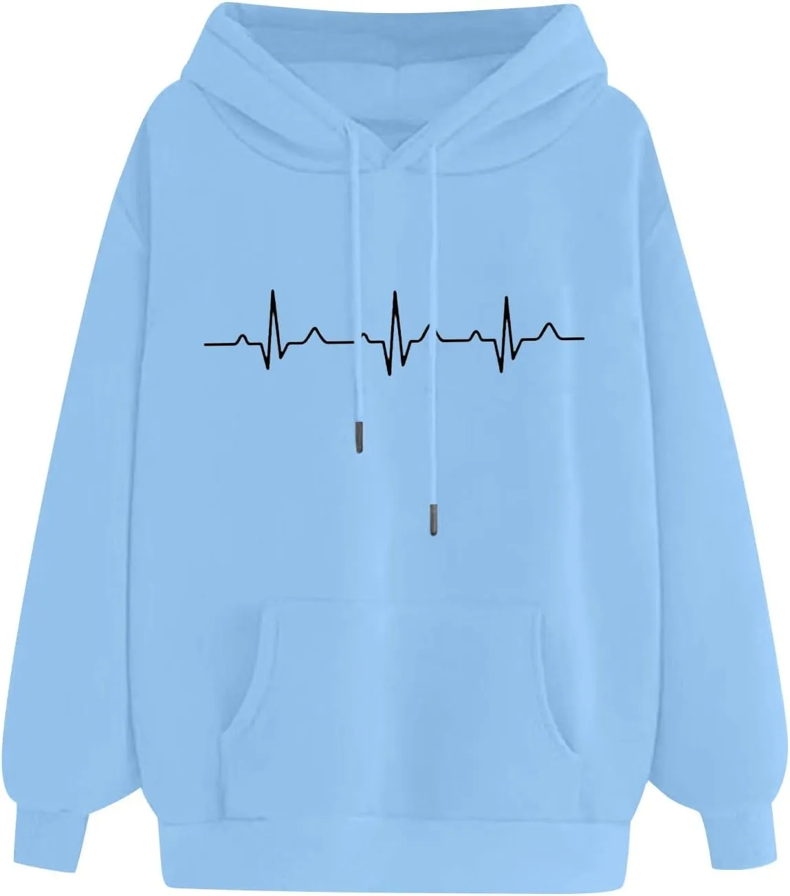 Hooded Sweatshirts for Women Cute Heart Print Hoodies Funny Graphic Long Sleeve Pullover Tops With Pockets