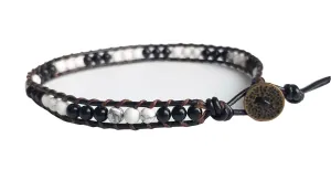 Howlite onyx leather anklets black white anklets men women anklets friendship anklets gemstone anklets