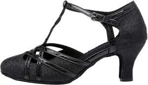 HROYL Women T-Strap Glitter Ballroom Dance Shoes Latin Salsa Tango Performence Dancing Pumps,YCL322
