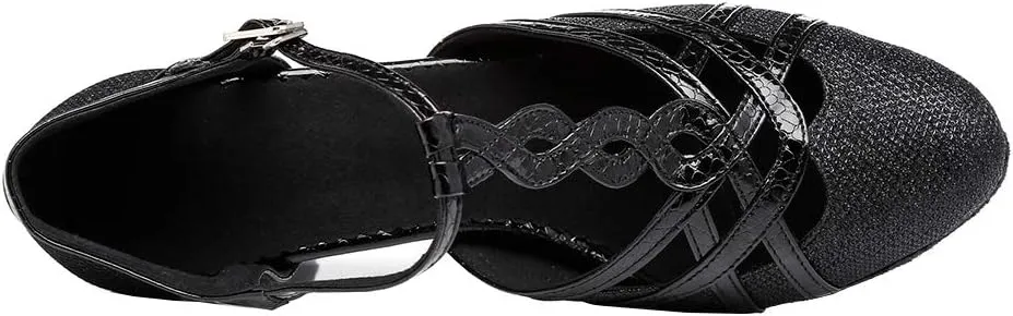 HROYL Women T-Strap Glitter Ballroom Dance Shoes Latin Salsa Tango Performence Dancing Pumps,YCL322