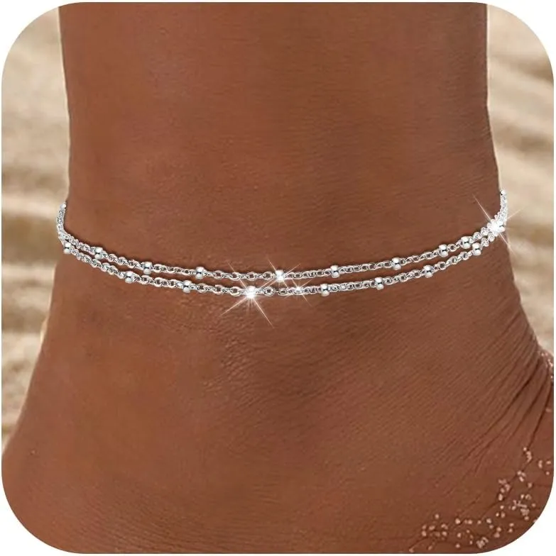 HUASAI Gold Anklets for Women Gold Plated Anklets Boho Layered Tassel Ankle Bracelets Bell Pendant Anklets for Girls Foot Jewelry for Summer Beach