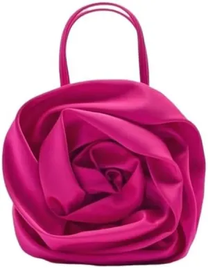 HUFFA Design Silk Pleated Flower Handbag Women Red Flower Round Evening Bag Wedding Party Clutches Luxury Female (Color : Red, Size : 23cmX23cmX12cm)