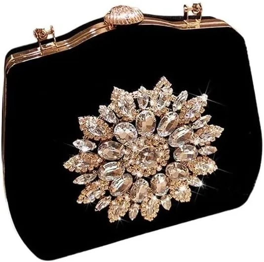 HUFFA Diamond Sun Flowers Evening Bags Luxury Clutches Evening Wedding Bag Bridal Shoulder Handbag Wristlets Clutch (Color : Black, Size : 18CMX13CMX5CM)
