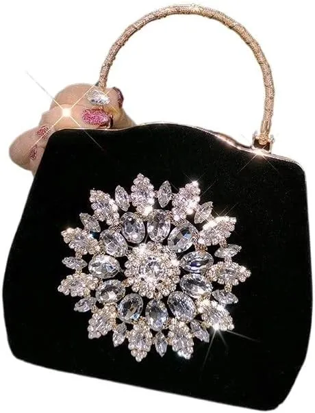 HUFFA Diamond Sun Flowers Evening Bags Luxury Clutches Evening Wedding Bag Bridal Shoulder Handbag Wristlets Clutch (Color : Black, Size : 18CMX13CMX5CM)