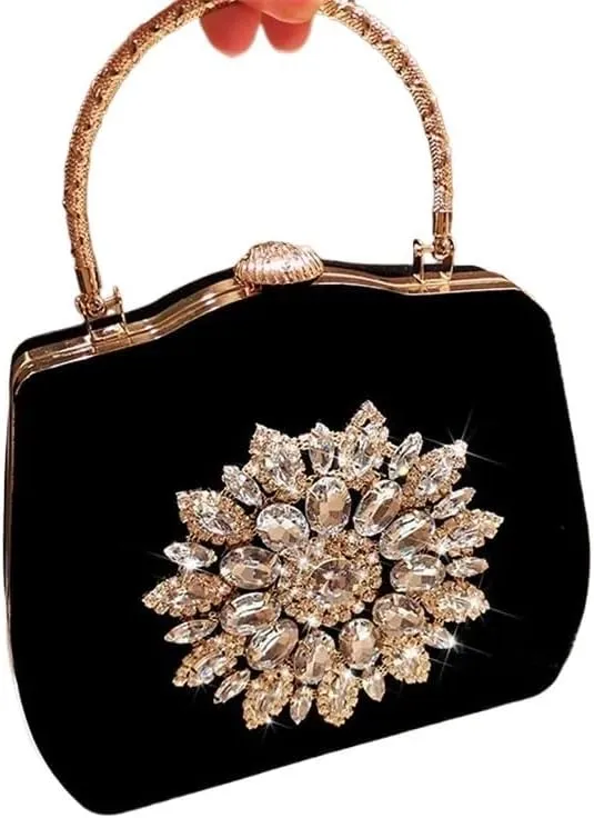 HUFFA Diamond Sun Flowers Evening Bags Luxury Clutches Evening Wedding Bag Bridal Shoulder Handbag Wristlets Clutch (Color : Black, Size : 18CMX13CMX5CM)