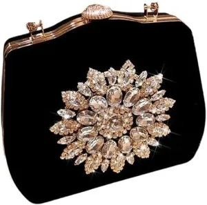 HUFFA Diamond Sun Flowers Evening Bags Luxury Clutches Evening Wedding Bag Bridal Shoulder Handbag Wristlets Clutch (Color : Black, Size : 18CMX13CMX5CM)