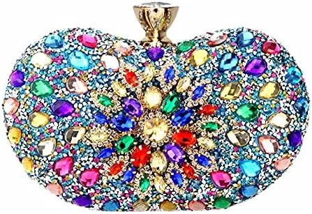 HUFFA Multi Color Partry Bags Crystal Women Evening Metal Clutches Bag Wedding Party Prom Bridal Handbag Purse (Color : Blue, Size : Mini(Max Length(20cm))