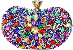 HUFFA Multi Color Partry Bags Crystal Women Evening Metal Clutches Bag Wedding Party Prom Bridal Handbag Purse (Color : Blue, Size : Mini(Max Length(20cm))