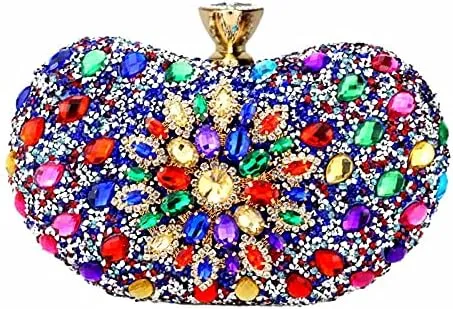 HUFFA Multi Color Partry Bags Crystal Women Evening Metal Clutches Bag Wedding Party Prom Bridal Handbag Purse (Color : Blue, Size : Mini(Max Length(20cm))