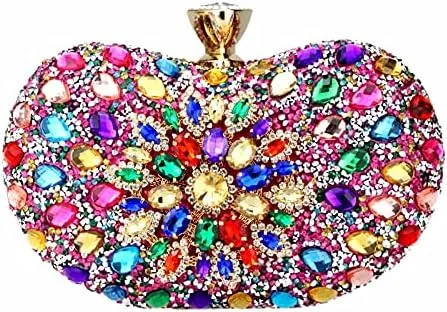 HUFFA Multi Color Partry Bags Crystal Women Evening Metal Clutches Bag Wedding Party Prom Bridal Handbag Purse (Color : Blue, Size : Mini(Max Length(20cm))
