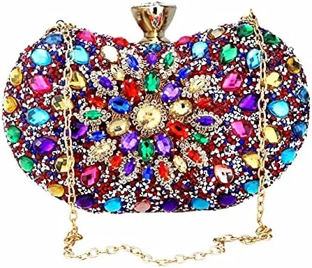 HUFFA Multi Color Partry Bags Crystal Women Evening Metal Clutches Bag Wedding Party Prom Bridal Handbag Purse (Color : Blue, Size : Mini(Max Length(20cm))