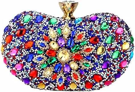 HUFFA Multi Color Partry Bags Crystal Women Evening Metal Clutches Bag Wedding Party Prom Bridal Handbag Purse (Color : Blue, Size : Mini(Max Length(20cm))