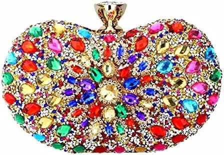 HUFFA Multi Color Partry Bags Crystal Women Evening Metal Clutches Bag Wedding Party Prom Bridal Handbag Purse (Color : Blue, Size : Mini(Max Length(20cm))
