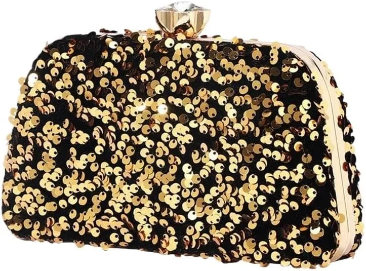 HUFFA Shiny Sequined Clutch Women's Bags Luxury Purse Banquet Evening Party Clutches Chain Sling Shoulder Bags Red Prom (Color : Gold, Size : One Size)