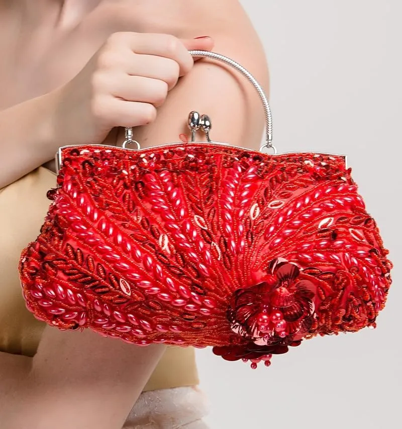 HUFFA Women Evening Bags Handmade Beaded Diamonds Design Clutches for Party/Dinner Purse (Color : Green)