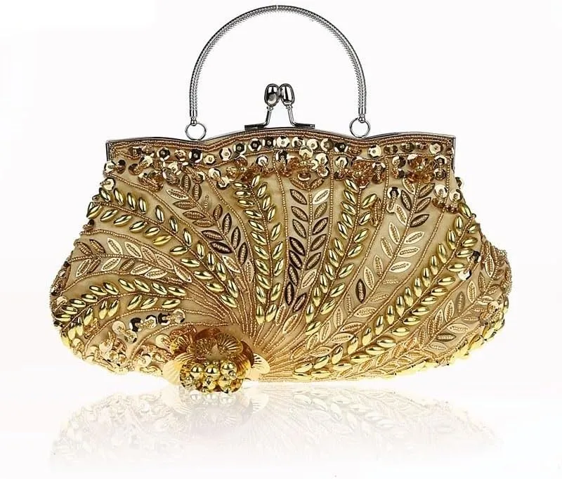 HUFFA Women Evening Bags Handmade Beaded Diamonds Design Clutches for Party/Dinner Purse (Color : Green)