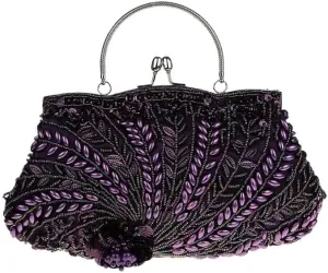 HUFFA Women Evening Bags Handmade Beaded Diamonds Design Clutches for Party/Dinner Purse (Color : Purple)