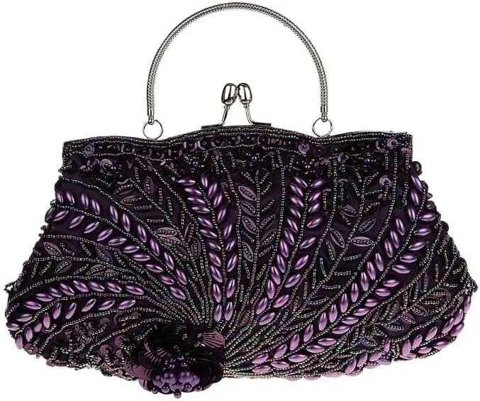 HUFFA Women Evening Bags Handmade Beaded Diamonds Design Clutches for Party/Dinner Purse (Color : Purple)