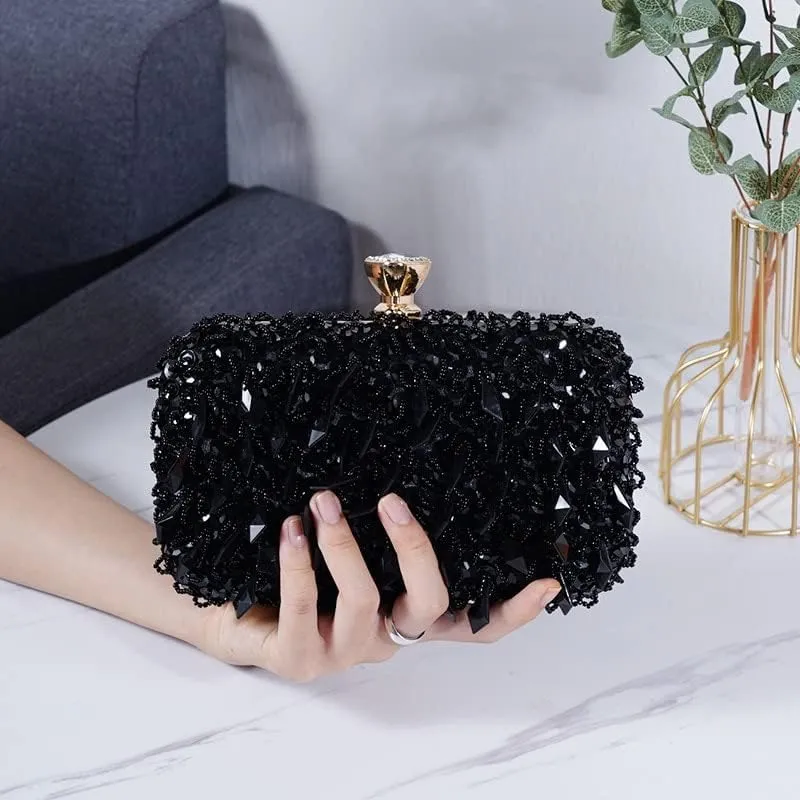 HUFFA Women's Evening Bags Fashion Luxury Sequin Beaded Banquet Handbags Clutches Ladies Chain Small Shoulder Bag Purses (Color : Colorful White)