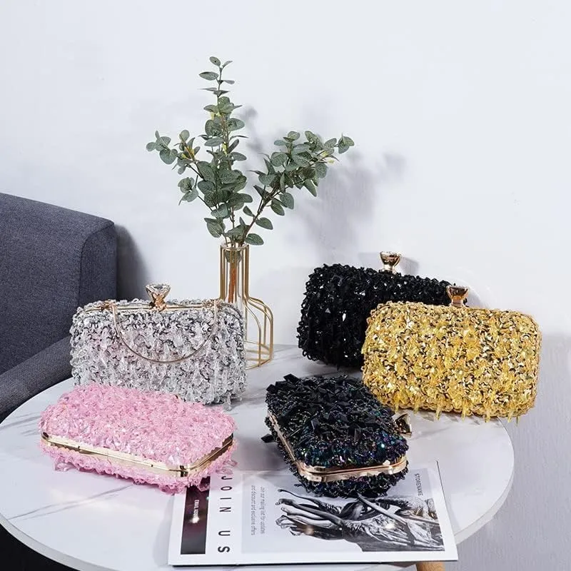 HUFFA Women's Evening Bags Fashion Luxury Sequin Beaded Banquet Handbags Clutches Ladies Chain Small Shoulder Bag Purses (Color : Colorful White)