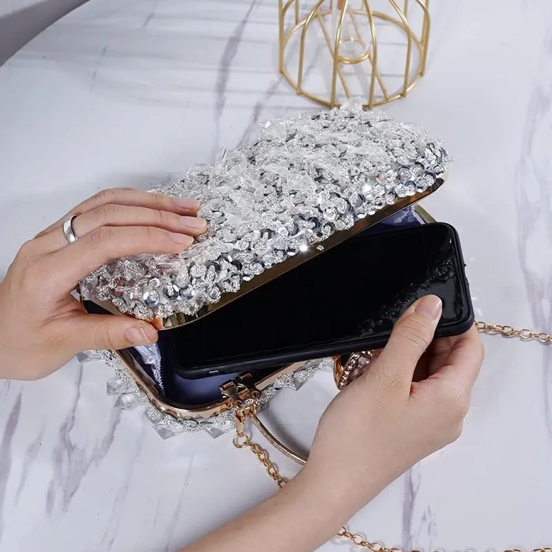 HUFFA Women's Evening Bags Fashion Luxury Sequin Beaded Banquet Handbags Clutches Ladies Chain Small Shoulder Bag Purses (Color : Colorful White)