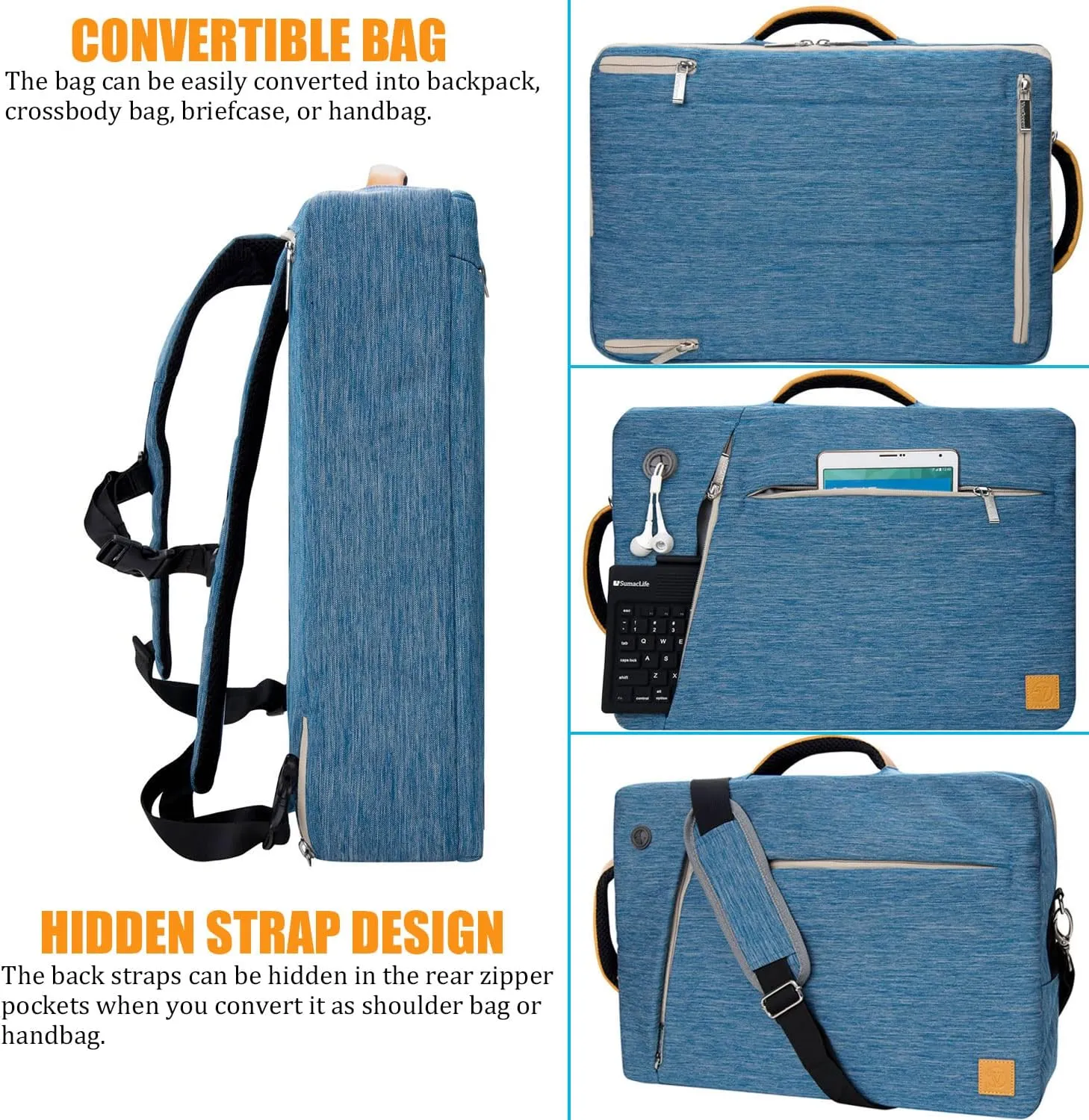 Hybrid Laptop Backpack Shoulder Bag Briefcase Compatible with Dell XPS 13, for Inspiron 13, Latitude 14, ThinkPad 14