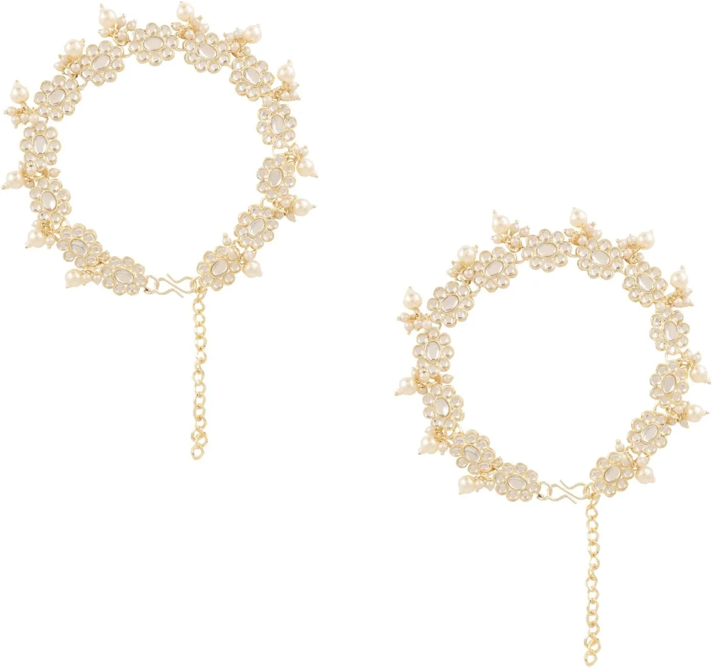 I Jewels Indian Wedding Bollywood Gold Plated Adjustable Kundan Pearl Payal Anklets Jewellery for Women (A064W)