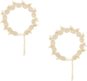 I Jewels Indian Wedding Bollywood Gold Plated Adjustable Kundan Pearl Payal Anklets Jewellery for Women (A064W)