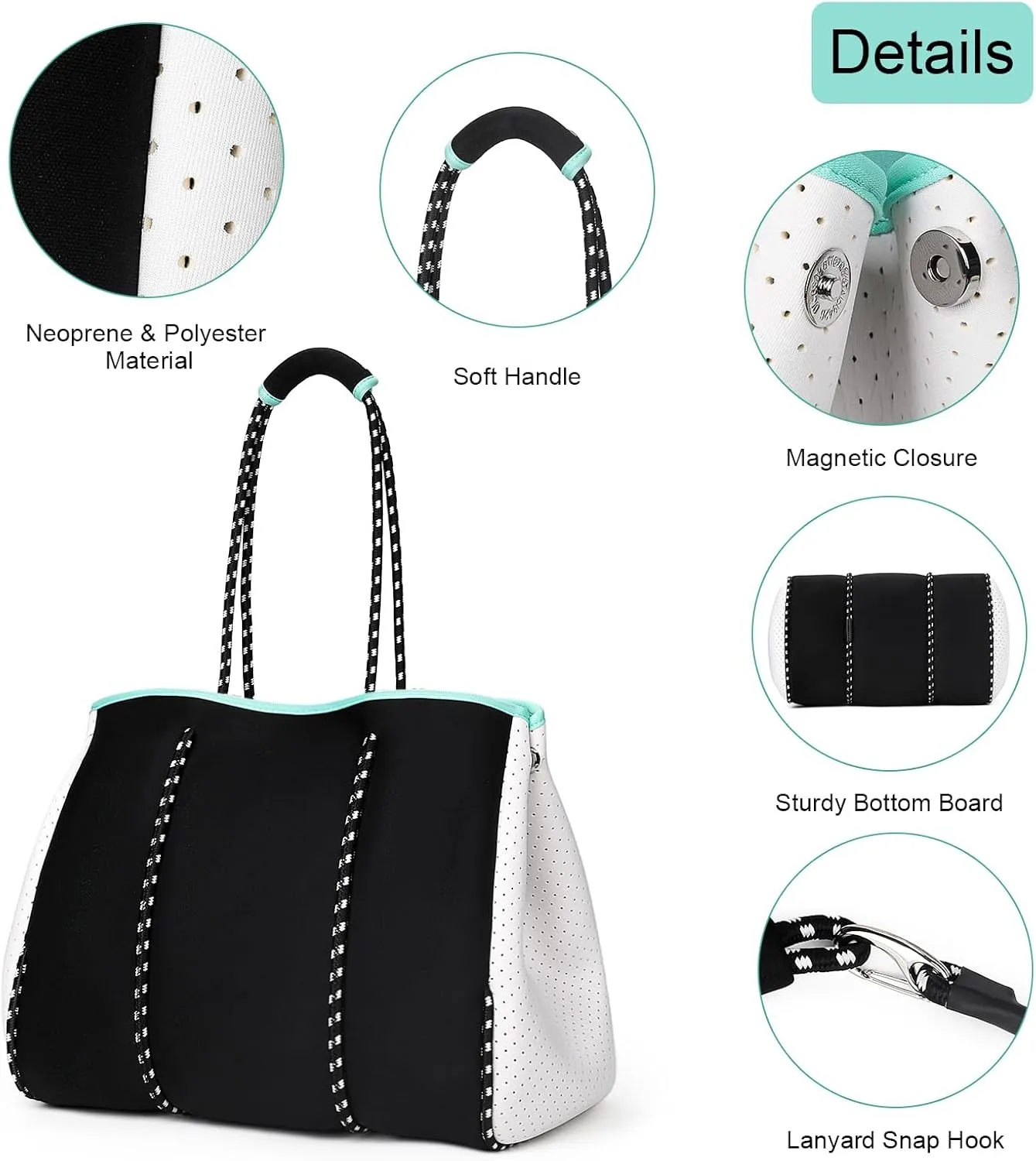 IBFUN Neoprene Bag, Large Multipurpose Beach Bag Neoprene Tote Bag with Inner Pocket for Women/Pool