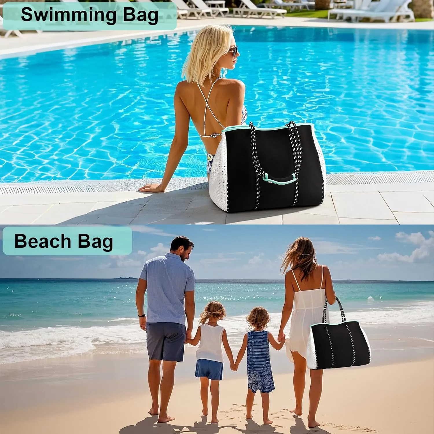 IBFUN Neoprene Bag, Large Multipurpose Beach Bag Neoprene Tote Bag with Inner Pocket for Women/Pool